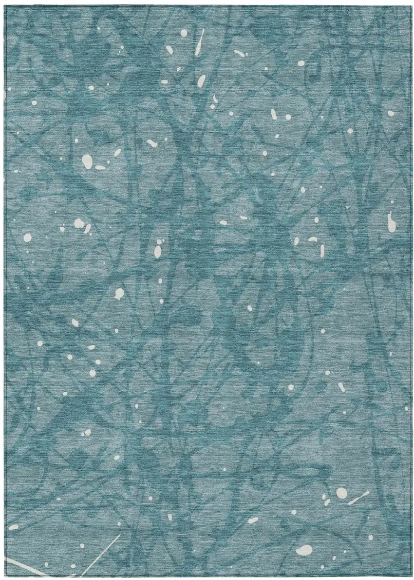 Teal Blue And Aqua Abstract Washable Indoor Outdoor Area Rug Photo 1