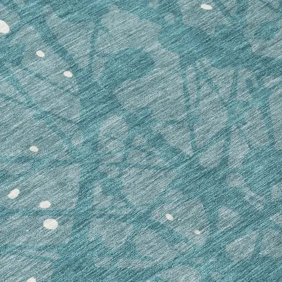 Teal Blue And Aqua Abstract Washable Indoor Outdoor Area Rug Photo 5