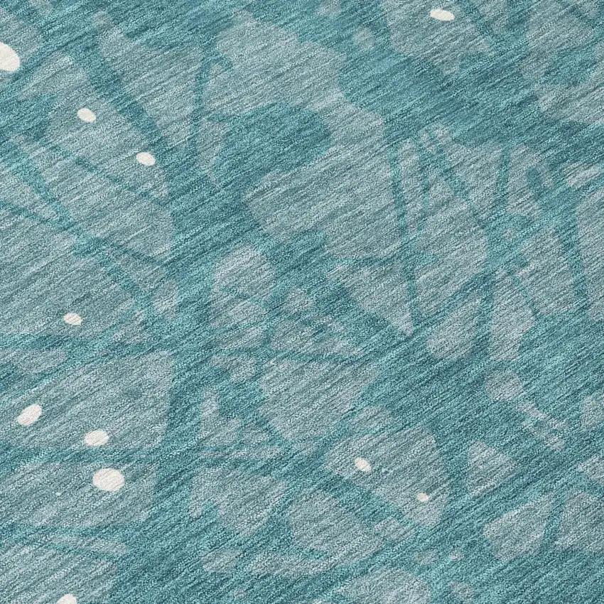 Teal Blue And Aqua Abstract Washable Indoor Outdoor Area Rug Photo 5