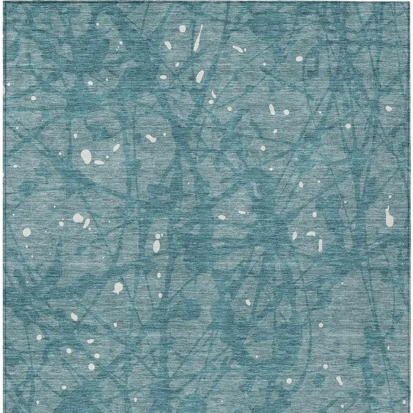 Teal Blue And Aqua Abstract Washable Indoor Outdoor Area Rug Photo 3