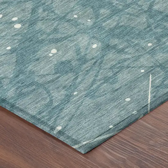 Teal Blue And Aqua Abstract Washable Indoor Outdoor Area Rug Photo 4
