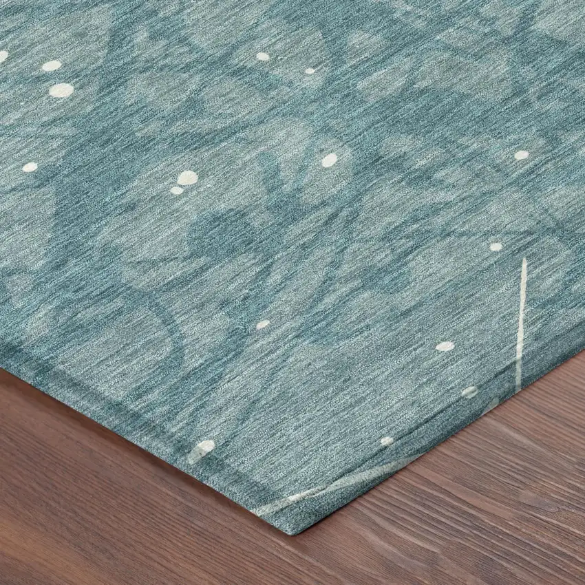 Teal Blue And Aqua Abstract Washable Indoor Outdoor Area Rug Photo 4