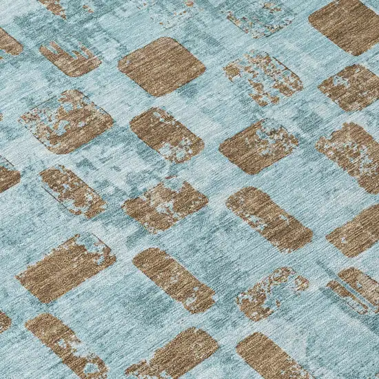 Teal Blue And Aqua Abstract Washable Indoor Outdoor Area Rug Photo 5