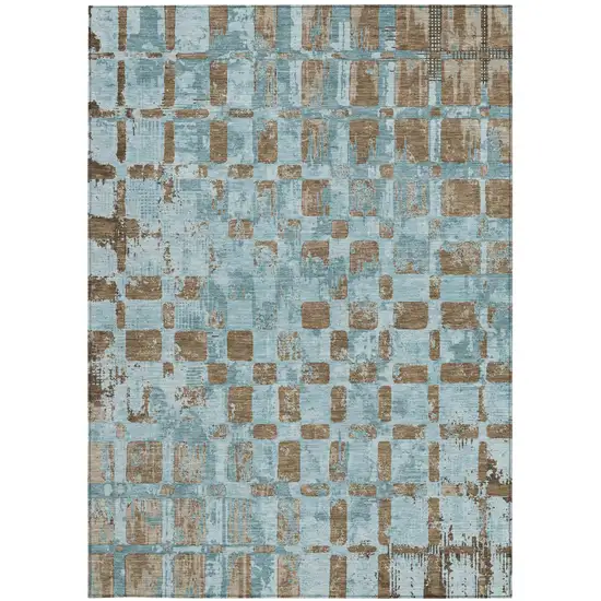 Teal Blue And Aqua Abstract Washable Indoor Outdoor Area Rug Photo 3