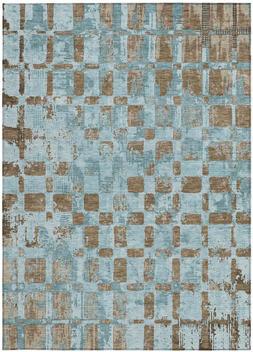Teal Blue And Aqua Abstract Washable Indoor Outdoor Area Rug Photo 3