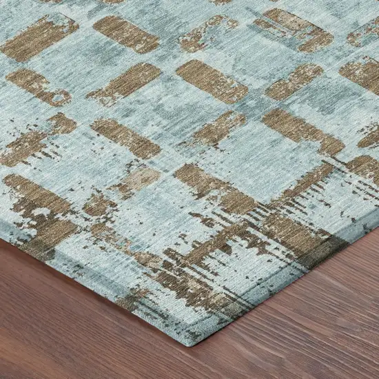 Teal Blue And Aqua Abstract Washable Indoor Outdoor Area Rug Photo 4