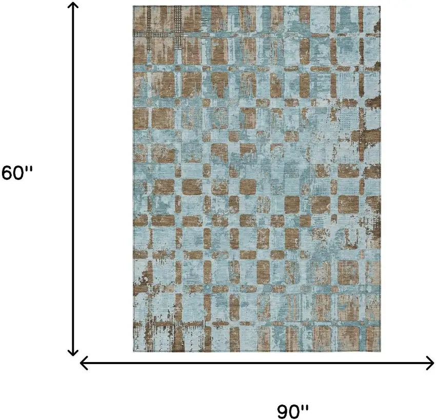 Teal Blue And Aqua Abstract Washable Indoor Outdoor Area Rug Photo 6