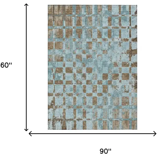Teal Blue And Aqua Abstract Washable Indoor Outdoor Area Rug Photo 6