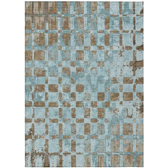 Teal Blue And Aqua Abstract Washable Indoor Outdoor Area Rug Photo 2