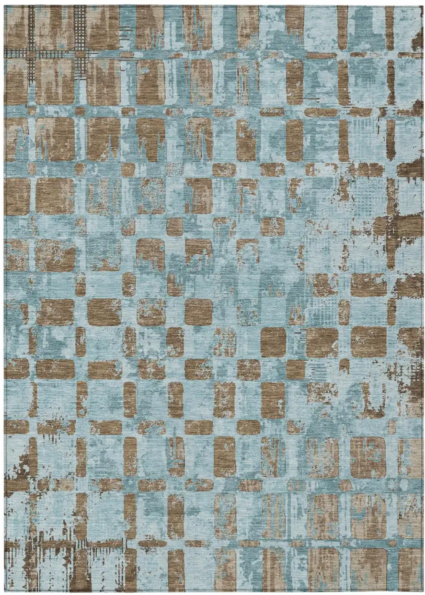 Teal Blue And Aqua Abstract Washable Indoor Outdoor Area Rug Photo 2