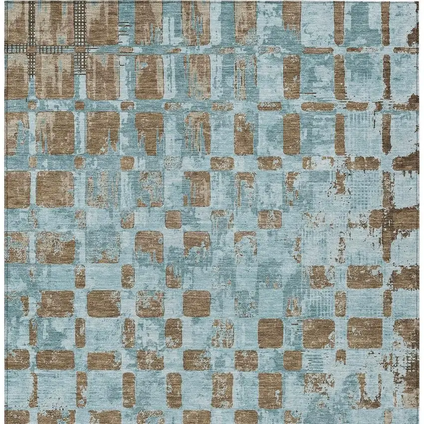 Teal Blue And Aqua Abstract Washable Indoor Outdoor Area Rug Photo 1