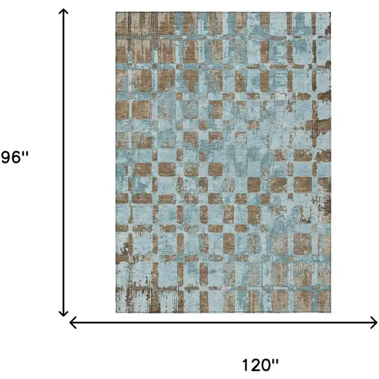 Teal Blue And Aqua Abstract Washable Indoor Outdoor Area Rug Photo 6