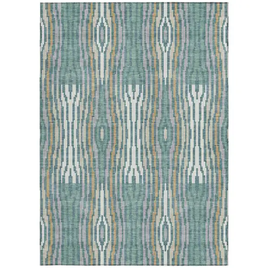 Teal Blue And Aqua Abstract Washable Indoor Outdoor Area Rug Photo 4
