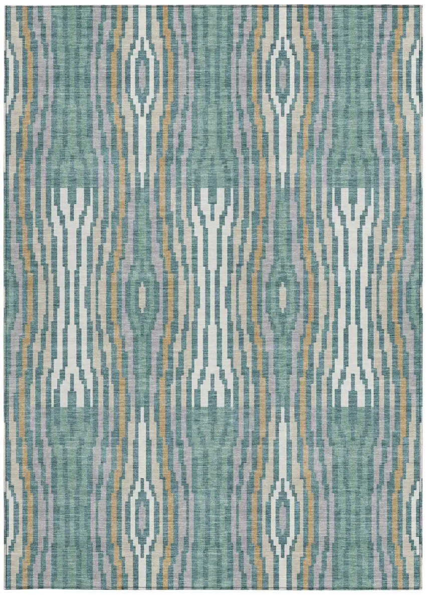 Teal Blue And Aqua Abstract Washable Indoor Outdoor Area Rug Photo 4
