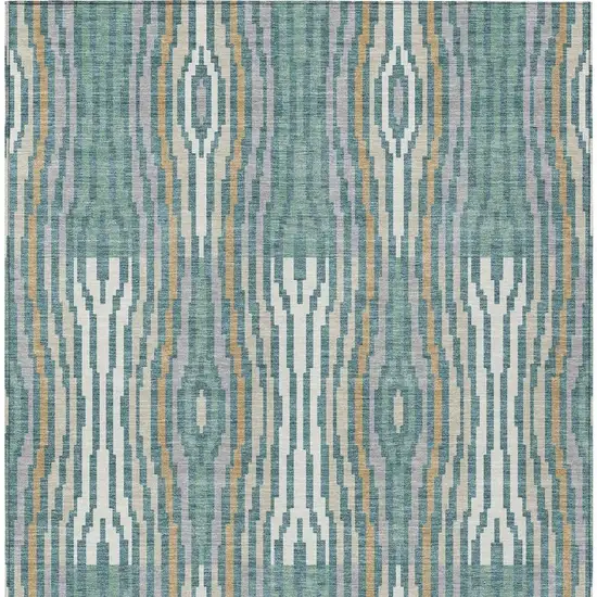 Teal Blue And Aqua Abstract Washable Indoor Outdoor Area Rug Photo 6