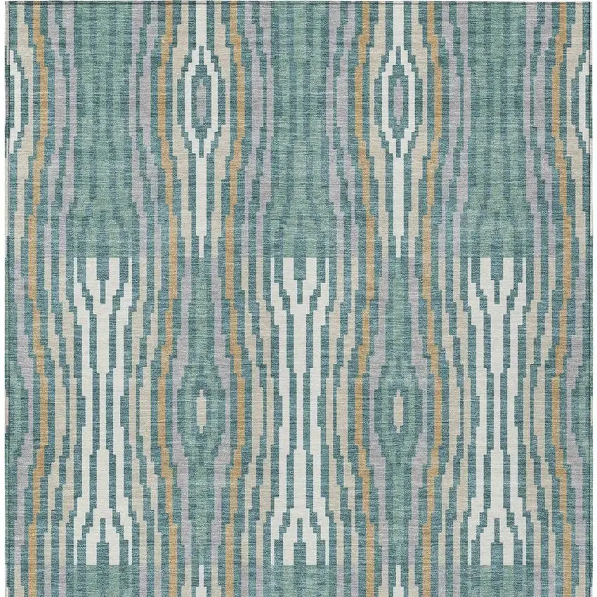 Teal Blue And Aqua Abstract Washable Indoor Outdoor Area Rug Photo 6