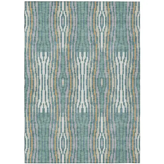Teal Blue And Aqua Abstract Washable Indoor Outdoor Area Rug Photo 2