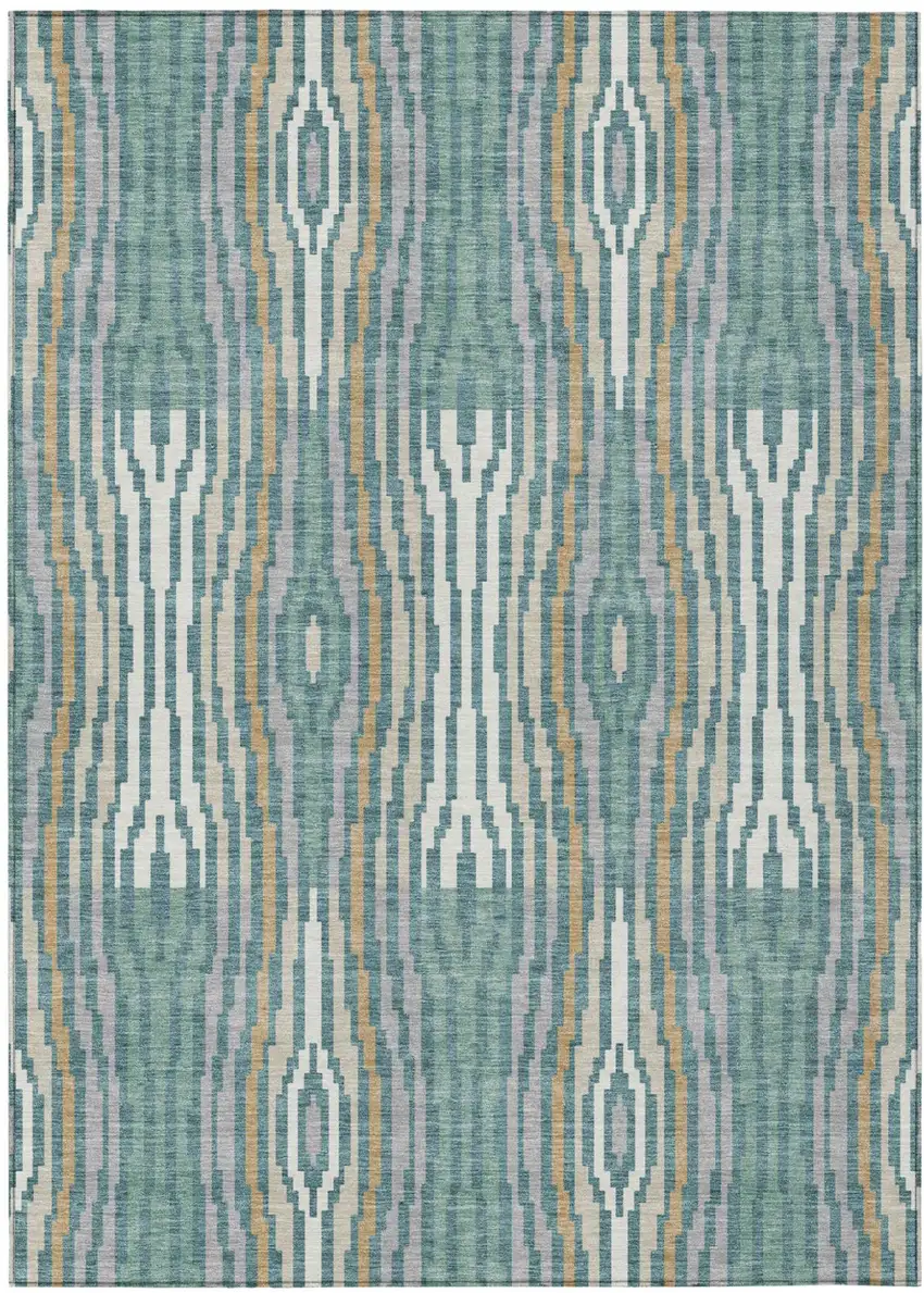 Teal Blue And Aqua Abstract Washable Indoor Outdoor Area Rug Photo 2