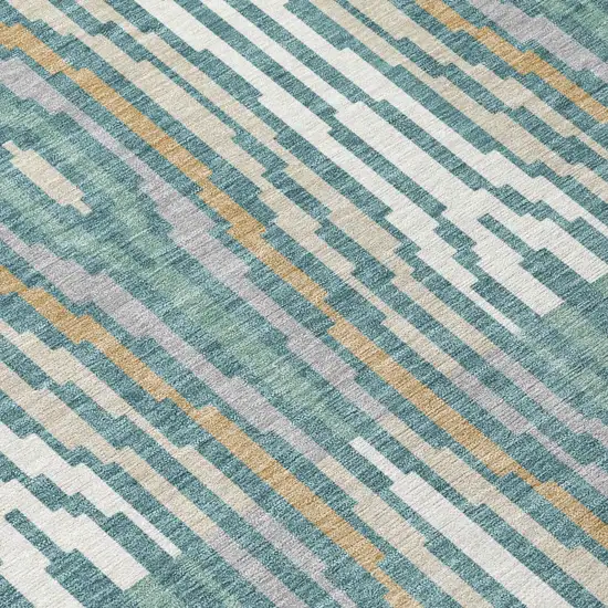 Teal Blue And Aqua Abstract Washable Indoor Outdoor Area Rug Photo 8