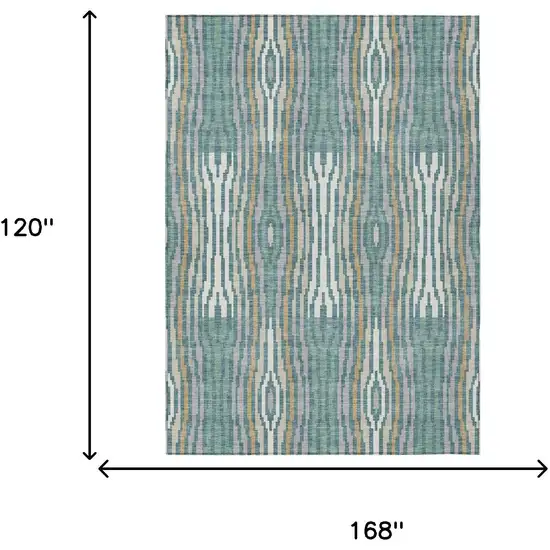 Teal Blue And Aqua Abstract Washable Indoor Outdoor Area Rug Photo 9
