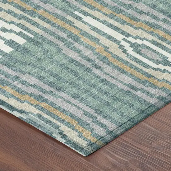 Teal Blue And Aqua Abstract Washable Indoor Outdoor Area Rug Photo 7