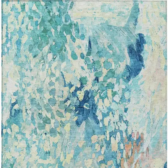 Teal Blue And Aqua Abstract Washable Indoor Outdoor Area Rug Photo 4