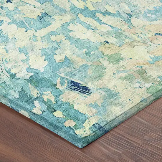 Teal Blue And Aqua Abstract Washable Indoor Outdoor Area Rug Photo 5