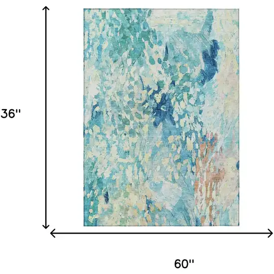Teal Blue And Aqua Abstract Washable Indoor Outdoor Area Rug Photo 7