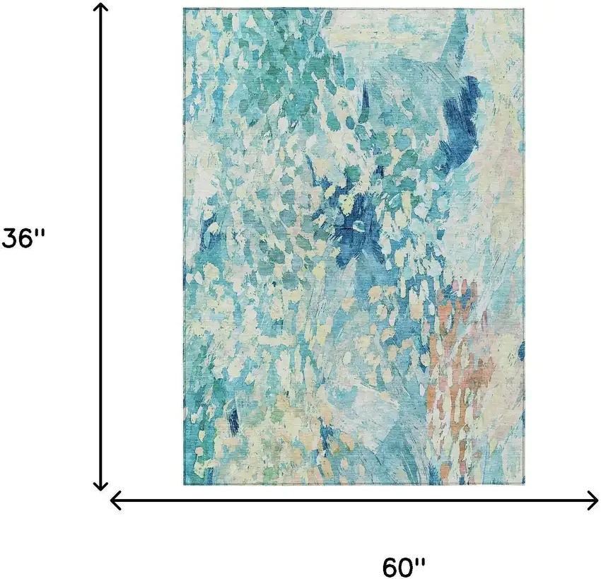 Teal Blue And Aqua Abstract Washable Indoor Outdoor Area Rug Photo 7
