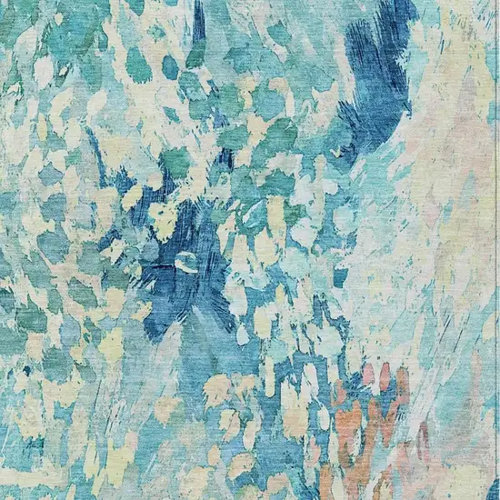 Teal Blue And Aqua Abstract Washable Indoor Outdoor Area Rug Photo 3