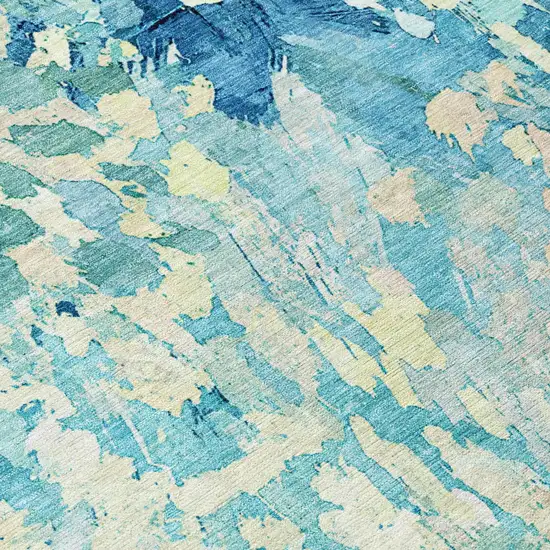 Teal Blue And Aqua Abstract Washable Indoor Outdoor Area Rug Photo 6