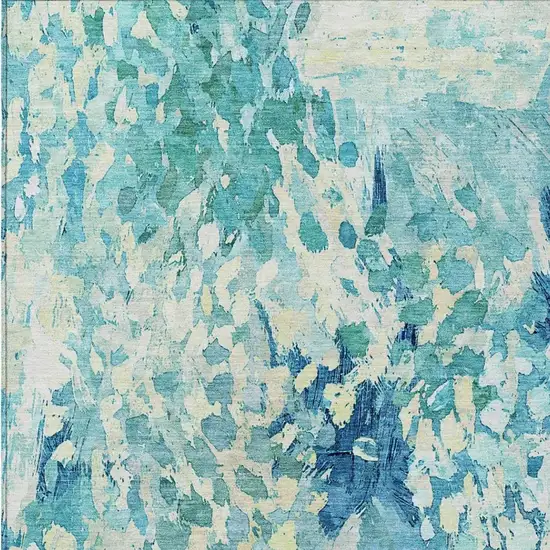 Teal Blue And Aqua Abstract Washable Indoor Outdoor Area Rug Photo 3