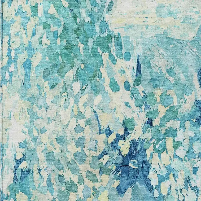 Teal Blue And Aqua Abstract Washable Indoor Outdoor Area Rug Photo 3