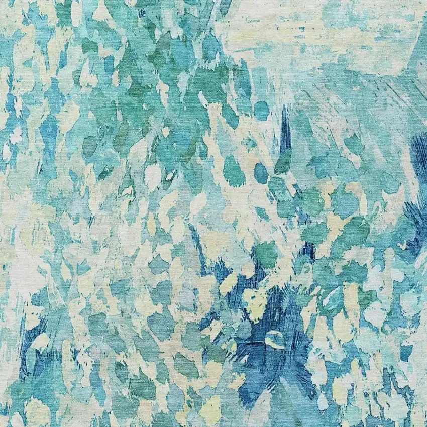 Teal Blue And Aqua Abstract Washable Indoor Outdoor Area Rug Photo 3