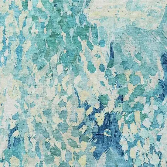 Teal Blue And Aqua Abstract Washable Indoor Outdoor Area Rug Photo 3