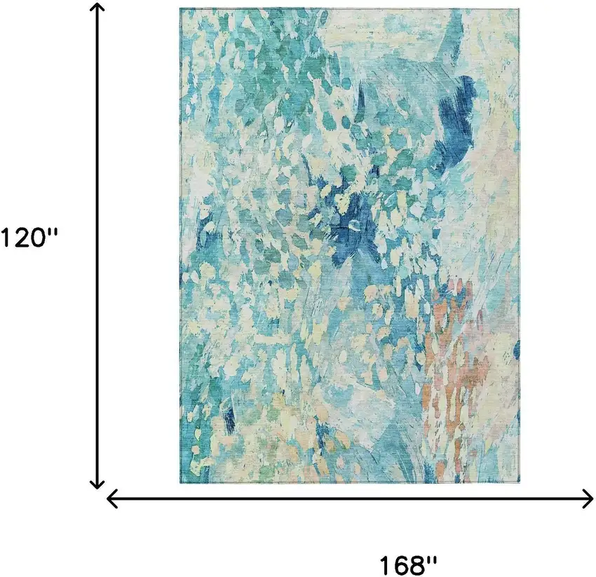 Teal Blue And Aqua Abstract Washable Indoor Outdoor Area Rug Photo 7