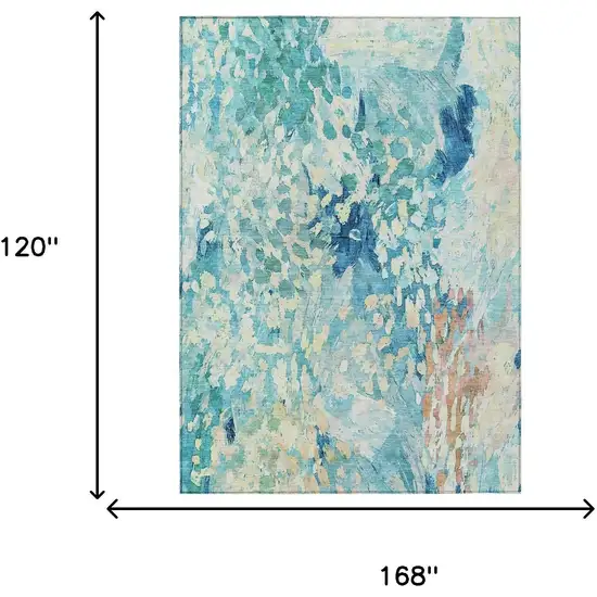 Teal Blue And Aqua Abstract Washable Indoor Outdoor Area Rug Photo 7