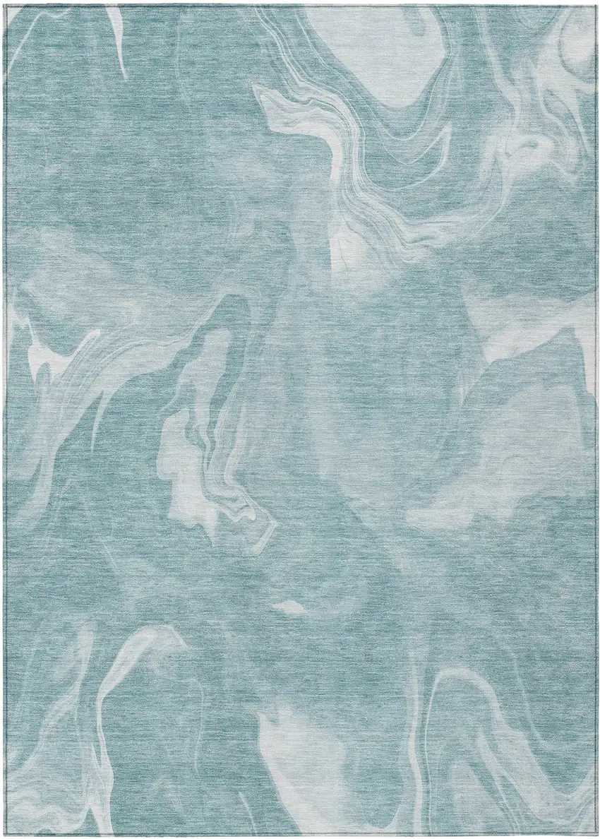 Teal Blue And Aqua Abstract Washable Indoor Outdoor Area Rug Photo 1
