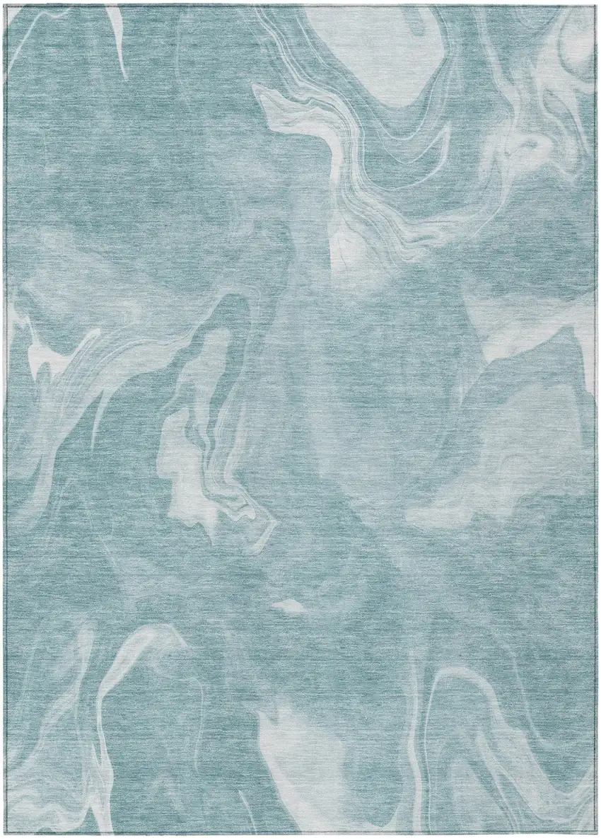 Teal Blue And Aqua Abstract Washable Indoor Outdoor Area Rug Photo 1