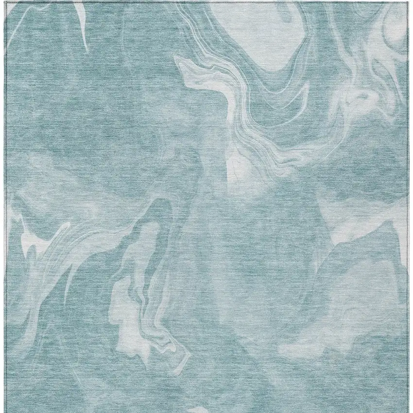 Teal Blue And Aqua Abstract Washable Indoor Outdoor Area Rug Photo 5