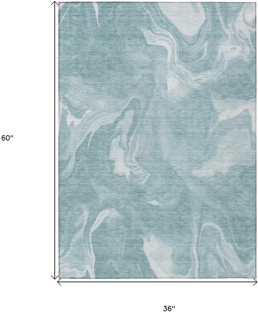 Teal Blue And Aqua Abstract Washable Indoor Outdoor Area Rug Photo 6
