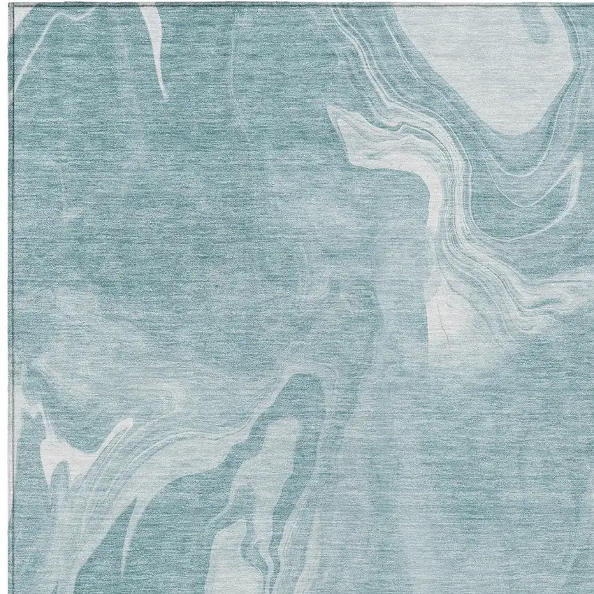 Teal Blue And Aqua Abstract Washable Indoor Outdoor Area Rug Photo 4