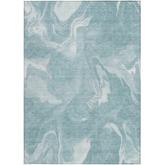 Teal Blue And Aqua Abstract Washable Indoor Outdoor Area Rug Photo 5