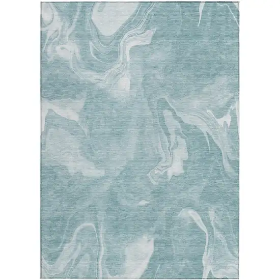 Teal Blue And Aqua Abstract Washable Indoor Outdoor Area Rug Photo 5