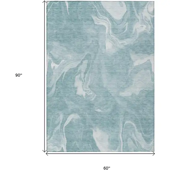 Teal Blue And Aqua Abstract Washable Indoor Outdoor Area Rug Photo 6