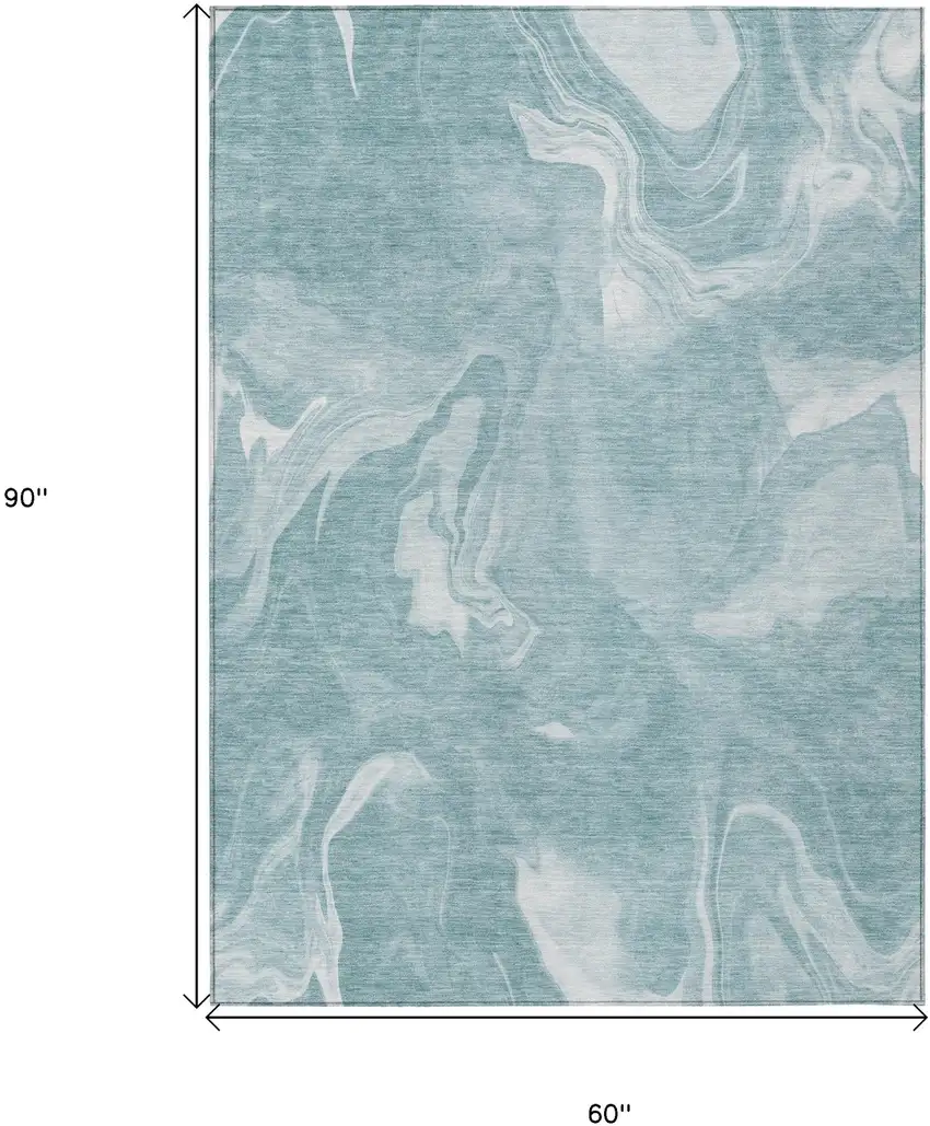Teal Blue And Aqua Abstract Washable Indoor Outdoor Area Rug Photo 6