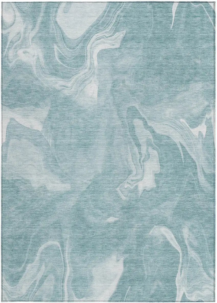 Teal Blue And Aqua Abstract Washable Indoor Outdoor Area Rug Photo 7