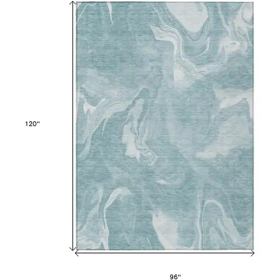 Teal Blue And Aqua Abstract Washable Indoor Outdoor Area Rug Photo 3