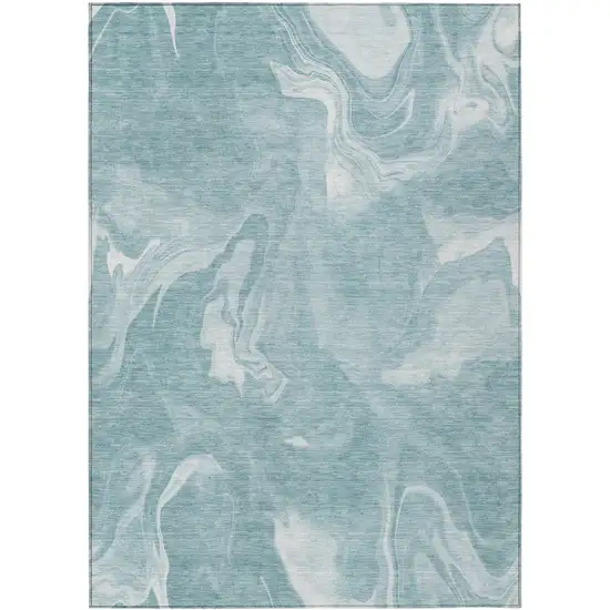 Teal Blue And Aqua Abstract Washable Indoor Outdoor Area Rug Photo 2