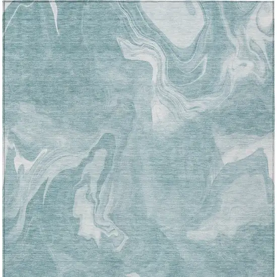 Teal Blue And Aqua Abstract Washable Indoor Outdoor Area Rug Photo 7